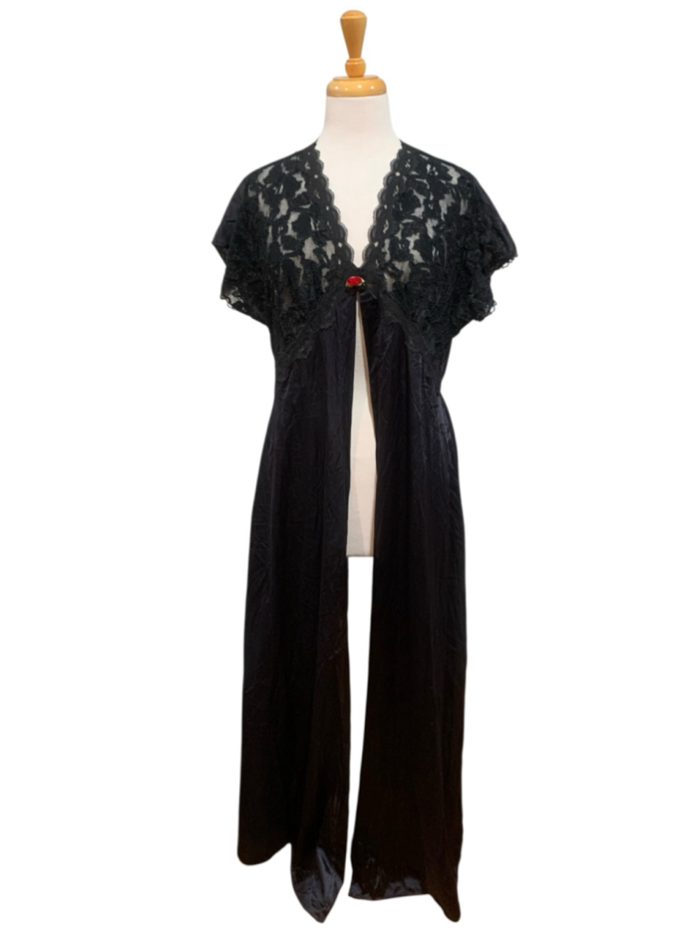 Women's Adonna Black Lace Robe, Size L, Black and Red